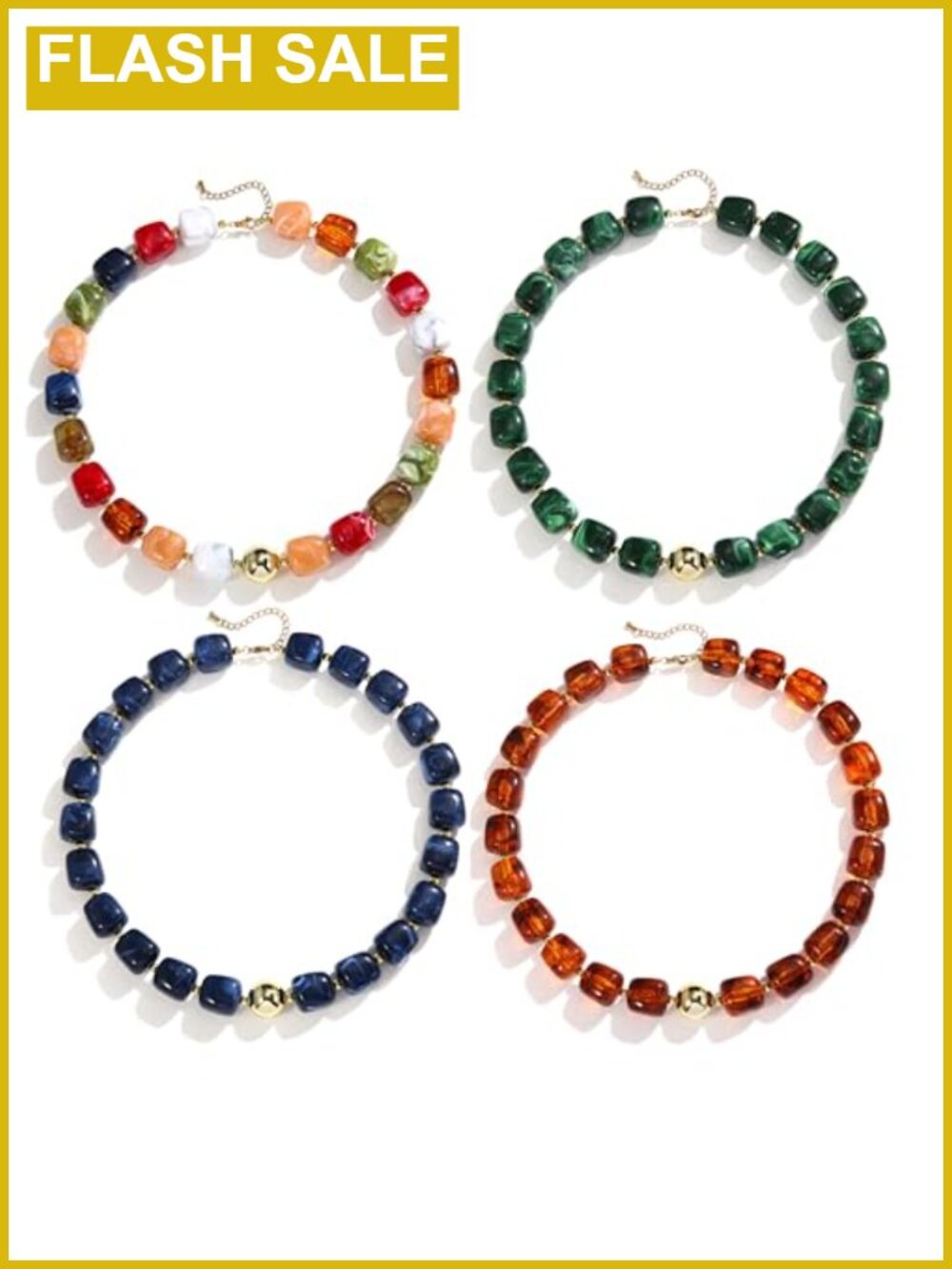 Chunky Acrylic Beaded Necklace Set 4pc Adjustable Beach Chokers